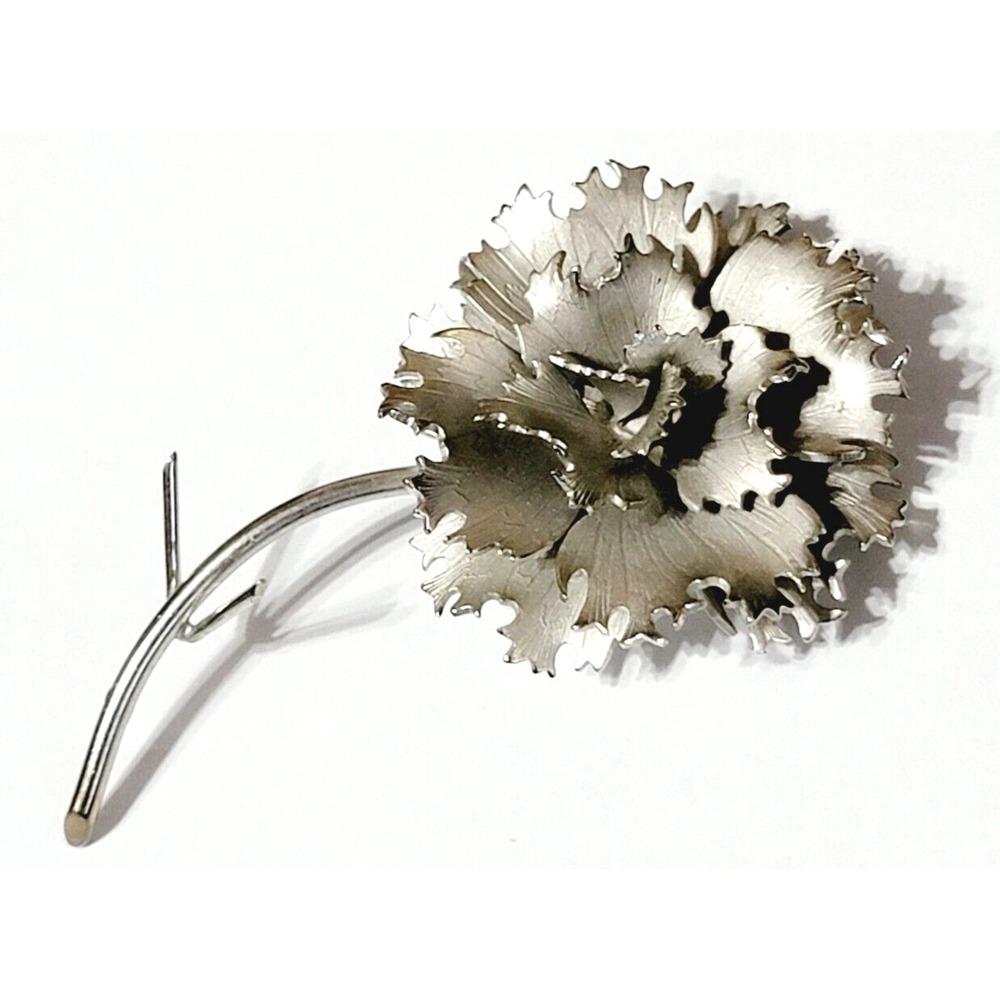 Vintage Silver Brooch Giovanni Brushed Flower Figural Pin 3 Inch